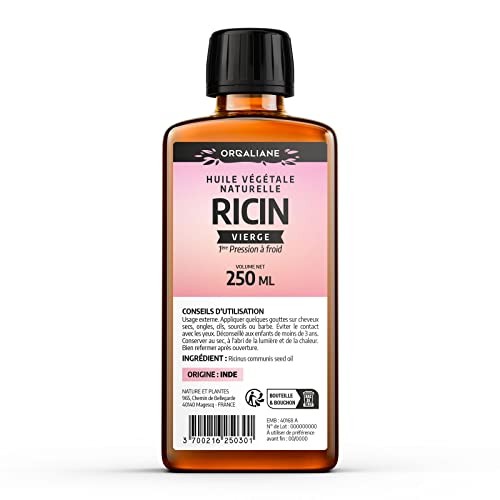 Huile de Ricin 250 ml - Orgaliane - Pure et Naturelle - Barbe, Cheveux, Cils, Ongles, Peau.
