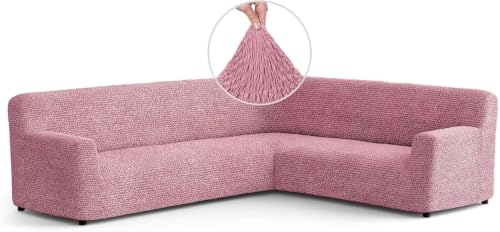 Image of Bellissima Sofa Covers - Premium Luxury Microfibra Plain Stretchable Sofa Cover Fully Covered Slipcover, Imported from Italy (Dusty Rose, Corner-UN)