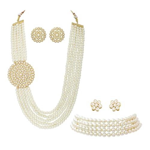Image of Peora Traditional Maharani Haar Necklace with Earrings Bridal Jewellery Set Gift for Women