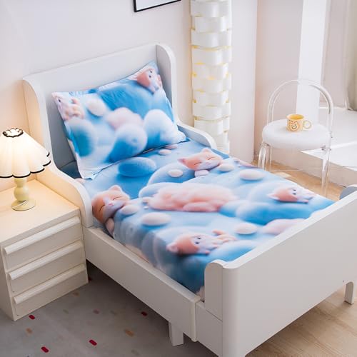 KWLOVER 2PC Soft Bed Fitted Sheet and Pillowcases Set,3D Cute Cats Pattern Printed Bed Sheets for Kids Boys Girls Twin Size Bed (Blue Cats, Twin) by KWLOVER - Used condition - US$14.17