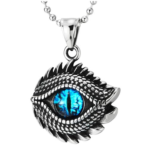 Oeil de la Providence collier avec pendentif plume bordure et pierre mystique bleue