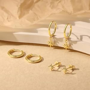 QUINBY Gold Earrings Dangle Set For Women14k Dainty Earring Stacks GoldHuggie Dangle Stacked Earrings PackCartilage Earring Sets For Multiple PiercingGift For Women MotherS Day Birthday