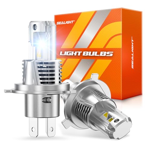 Image of SEALIGHT H4 /9003 Light Bulb, 1:1 Real Size, 900% Brighter 50,000LM Super Output, 6500K Cool White with Fan, 3Mins Plug and Play, Pack of 2