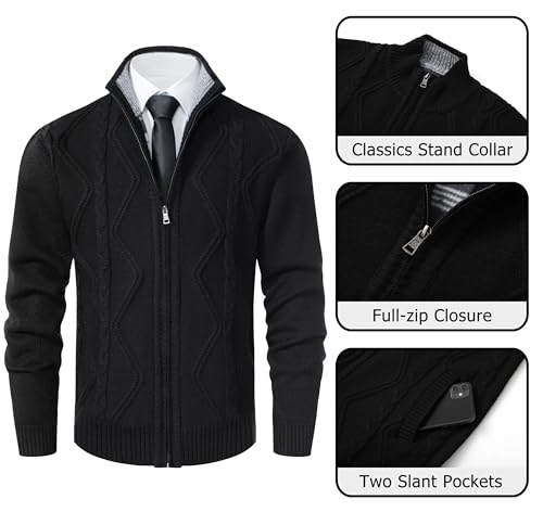 Image of Vcansion Men's Classic Cardigan Sweaters Stand Collar Slim Fit Casual Knitted Sweater