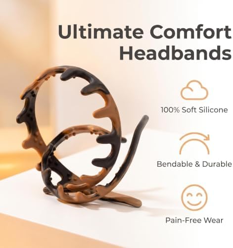 iloMAOZX 2 PCS Silicone Comb Headbands for Women Non Slip No Headache, Soft Headband with Teeth for Face Washing Makeup Workout, Durable Hair Bands (Tortoise & Black) - 3