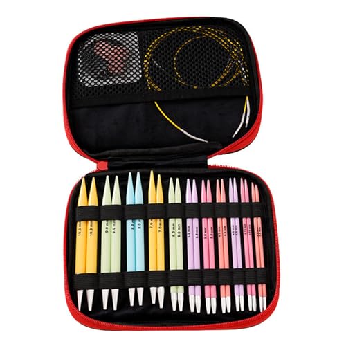 SHOOYIO Juego de 11 pares de agujas de tejer circulares intercambiables de colores con accesorios de tejer y funda de cuero para tejer manualidades