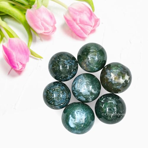 Image of Certified Moss Agate Crystal Ball for Meditation - Premium Crystal Vastu Items for Home and Feng Shui Items for Good Luck - Ideal for Pooja Supplies and Spiritual Practices (1 Inch)