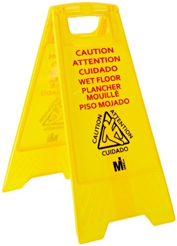 Letrero de suelo Mutual 14663 para industria, señal bilingüe de advertencia en polietileno negro