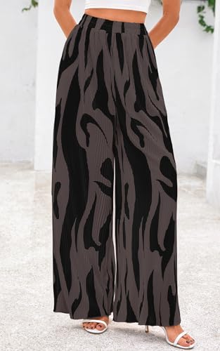 Image of PRETTYGARDEN Womens Pants Dressy Casual Wide Leg Graphic Print Lounge Pants Women Comfy High Waist Pleated Palazzo Pants