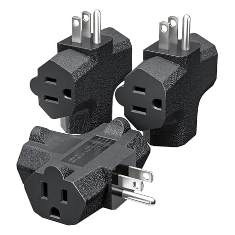 K KASONIC - 3-Outlet Grounding Adapter, [UL Listed] Plug Extender, Heavy-Duty Grounded Power Tap - 3 Pack (Black) Cover