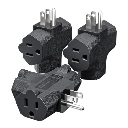 K KASONIC 3 Outlet Grounding Adapter, Heavy Duty Plug Extender 3 Pack Black