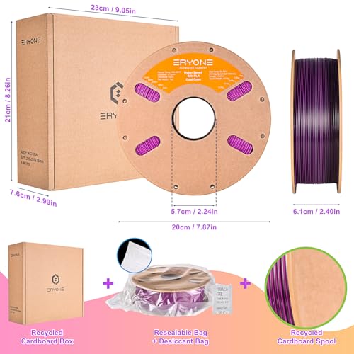 Image of ERYONE Silk Filament PLA+ 1.75mm Shiny 3D Printer Filament, Multicolor PLA 2 in 1, 1kg (2.2LBS) /Spool, HS Silk Dual Color Purple & Black
