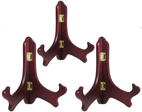 BANBERRY DESIGNS Walnut Wooden Easels Premium Quality Folding Display Stand 7" H Set of 3 Easels Ideal for Medium Sized Plates Plaques Books Tiles