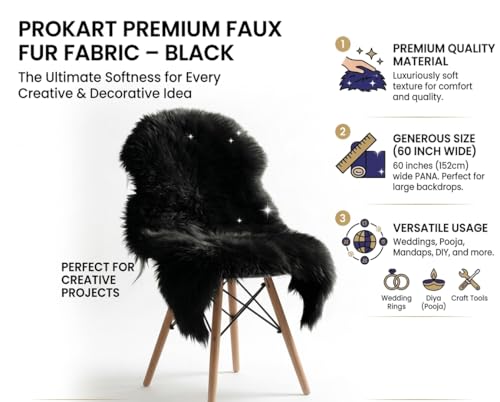Image of Prokart Soft Faux Fur Fabric Cloth - 60 Inch Wide Pana | Fur Fabric Decorative Cloth for Crafting Soft Toys, Fancy Dress, Baby Photoshoot, Wedding Mandap & Party Decor (Black, 5 Mtr)