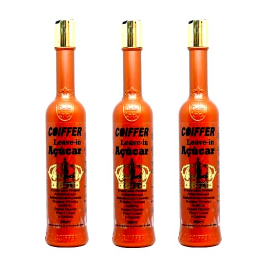 Kit com 3 Leave In Açucar Anti Frizz Protetor Térmico Tratamento Reconstrutor Coiffer 300mL