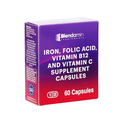 Blendamin Iron Ferrous Bisglycinate with Vitamins B12 Cyanocobalamin, Folic Acid, Vitamin C, Red Cells Formation, Blood & Immunity Health 60 Capsules — view 3