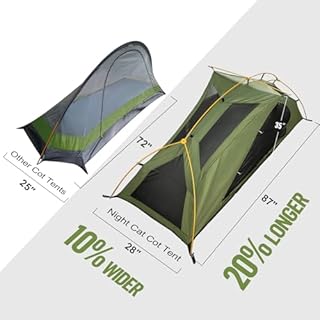 Night Cat Camping Cot Tent - Waterproof 1-Person Off-Ground Combo Cot Bed for Adults Portable Easy Set-up Tent Green 27.5'' Width
