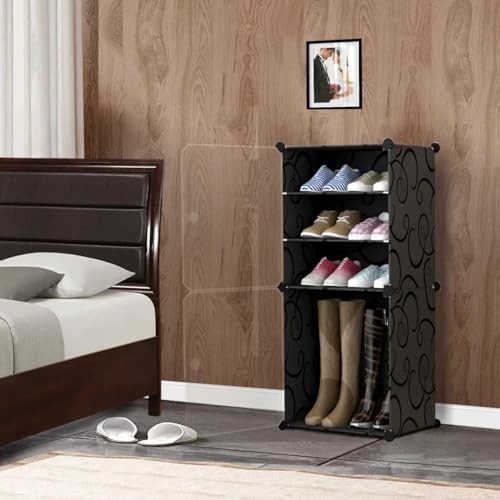 Image of Portable Shoe Rack for Home Plastic with Door,Adjustable Plastic Shoe Rack for Bedroom /Outdoor Waterproof, Shoe Storage Organizer,Multifunctional,Shelves (Blackwhite, 6-Layer)