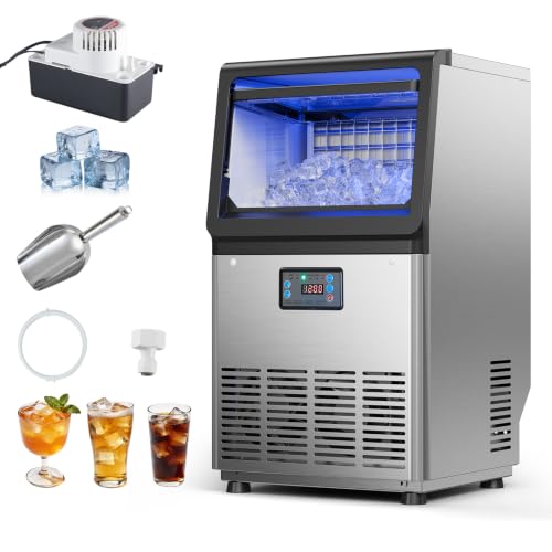 Image of VEVOR Commercial Ice Maker Machine with Pump, 80 lbs /24h with 13 lbs Storage Capacity, Countertop /Freestanding /Under Counter, Stainless Steel Ice Maker with LED Display & Self-Cleaning, for Home Bar