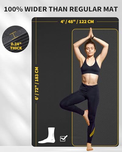 CAMBIVO Large Yoga Mat (6\'x 4\'), Extra Wide Workout Mat for Men and Women, 1/3 &1/4 Thick Exercise Fitness TPE Mat for Home Gym, Yoga, Pilates, Workout (Black),6mm - Thumbnail 2