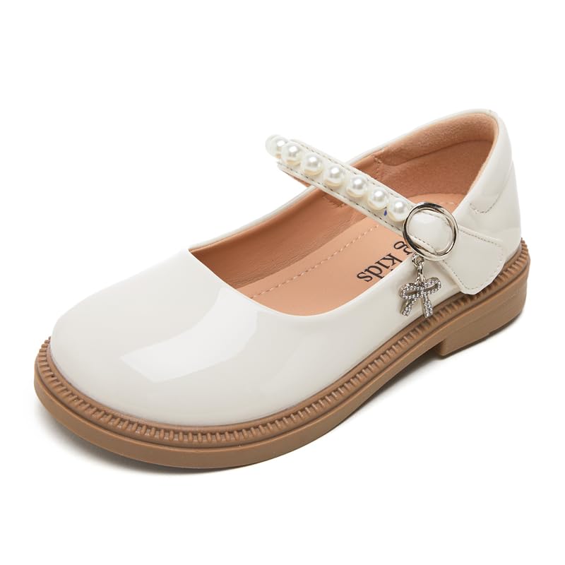 Little Girls Mary Jane Ballerina Ballet Flats for School Wedding Party - Pearl Strap Toddler Flower Girl Dress Shoes