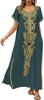 Bsubseach Women Embroidery Short Sleeve Bikini Swimsuit Cover Up Side Split Beach Kaftan Dress
