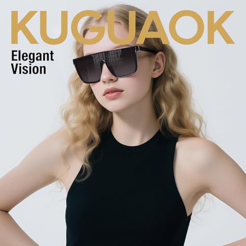 KUGUAOK Vintage Oversized Square Sunglasses for Women Big Large Frame Shades Goggle Siamese Lens UV Protection Sun Glasses2