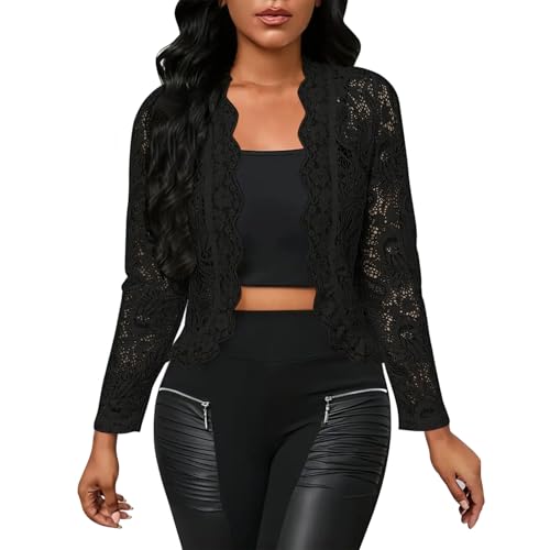 Women's Sheer Lace Jacket Blazer Long Sleeve Open Front See Through Jackets 2025 Trendy Lightweight Shirts Tops