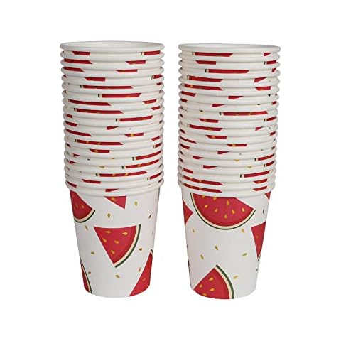 Geeklife Gold Watermelon Paper Party Cups, 9 oz Noble Gold Fruit Disposable Decorative Cups Set, Sparkly Gold Foil Paper Cups Bulk,40 pcs Cover