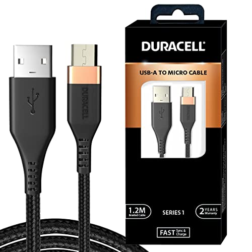Duracell USB A To Micro Cables, 2A Braided Sync & Quick Charging USB Cable, 3.9 Feet (1.2M),...
