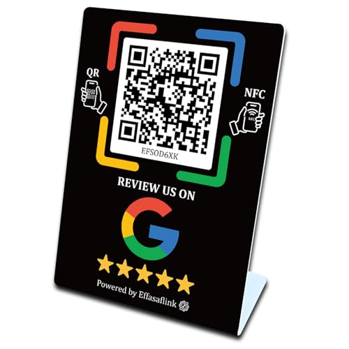 Social Media Stand with NFC & QR Code Sign - Compatible with Google Business Page for Customer Reviews - Boost Business Reviews, Simple Setup, No App, No Monthly Fees, For All Businesses