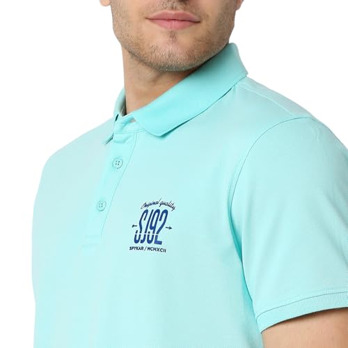 Image of Spykar Men's Slim Fit Polo Neck Half Sleeve Solid Casual T-Shirt