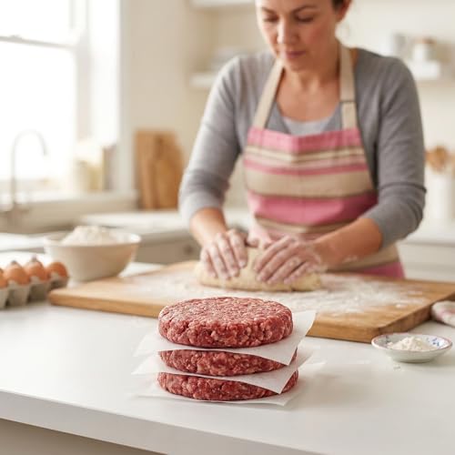 100 Pcs Parchment Paper Sheets 6\" x 6\" Burger Patty Paper Non Stick Patty Papers Squares Wax Papers Sheets for Smash Burger Press Seperating Pattys Baking Wrapping Candies