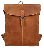 Gusti Kurierrucksack Leder - Kieran Lederrucksack mit Reißverschluss und Schnalle diebstahlsicher Braun Damen Herren