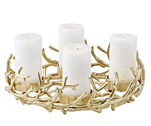 EDZARD Adventskranz Porus, Durchmesser 42 cm, Geweih-Design, Aluminium vernickelt goldfarben, für Kerzen Durchmesser 8 cm, ideal für die Teelichtkerze Cornelius von Edzard