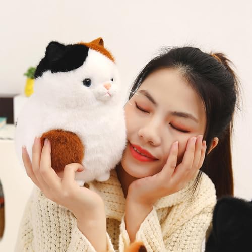Image of PEACH CAT Fat Calico Cat Plush Cute Kitten Stuffed Animal Soft Plushies Toy Pillow Gifts for Kids White 7.9 inch