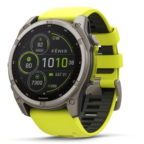 Garmin Fenix 8–51 mm, Solaire, Saphir, Titane, avec Bande en Silicone ampyllow/Graphite