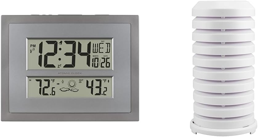 La Crosse Technology 512-85937-INT Atomic Digital Wall Clock with Temperature & Forecast in Gray/Silver & 925-1418 Sensor Protection Shield with Mount