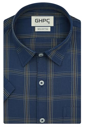 Image of GHPC 100% Cotton Checkered Half Sleeves Regular Fit Formal Shirt for Men