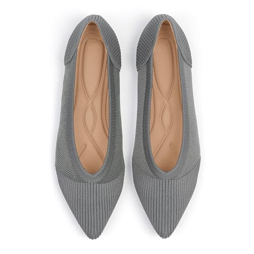Image of TINGRISE Women's Flats Shoes Pointed Toe Knit Ballet Comfortable Dressy Mesh Flat
