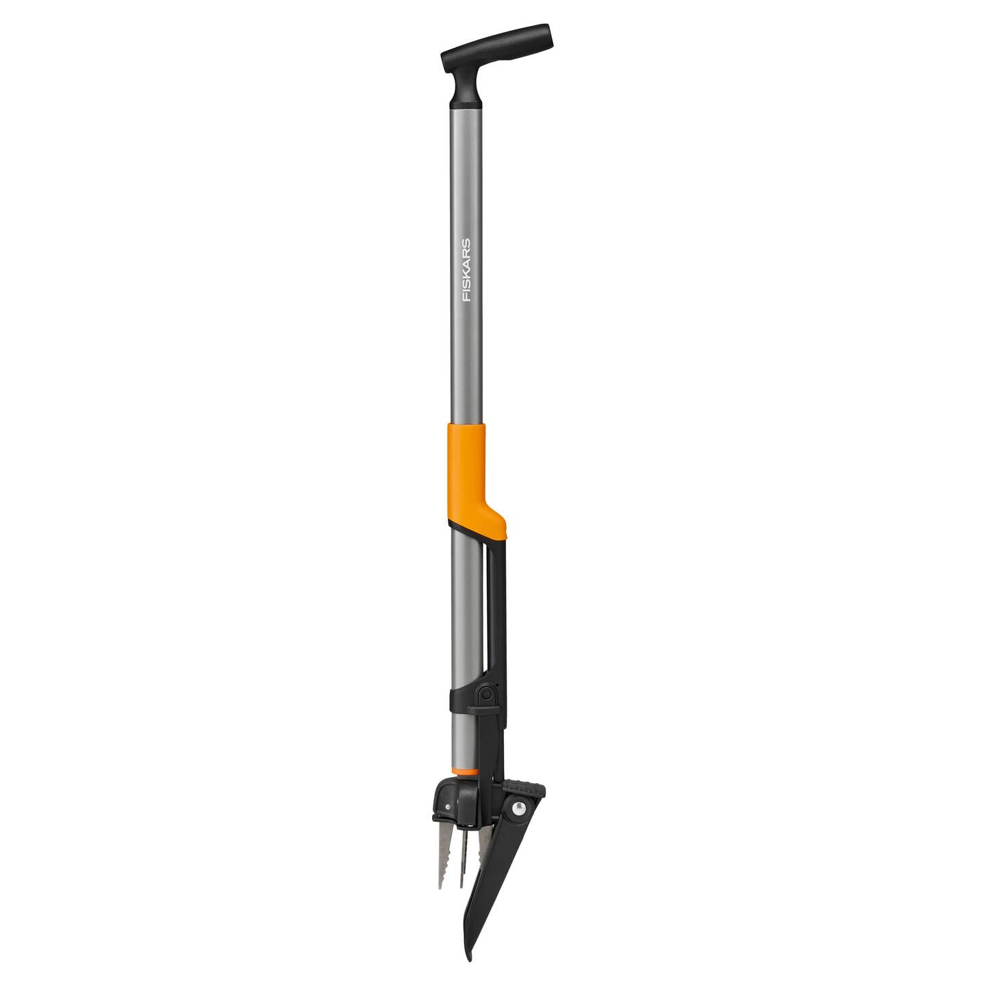 Fiskars Ergonomic Estirpatore di Erbacce | Impugnatura Ergonomica Offset, Sistema di Espulsione, Pedana Pieghevole, Nero/Arancione, 1082708
