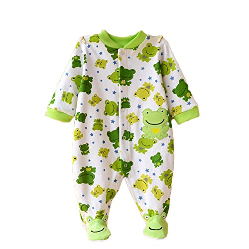 Feidoog Baby Footed Cotton Long Sleeve Romper Animal Printed Jumpsuit Sleeper Sleep and Play,Frog,3-6M