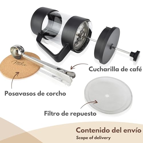 Miniatura 4 de Milu Cafetera Francesa 350ml, 600ml, 1l Prensa Francesa Cafetera Embolo De Vidrio - French Press Cafetera Tetera Leche Chocolate Café Negro, 350ml 2 Tazas