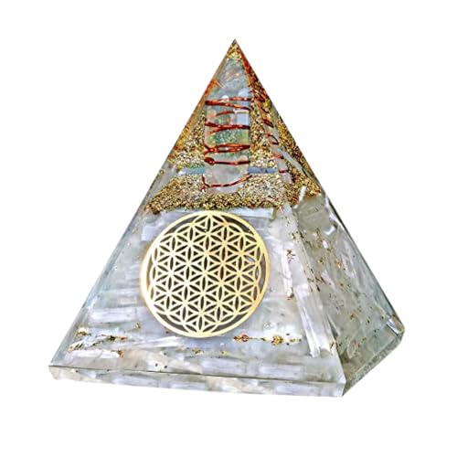 Anaya Agate Selenite Glow Crystal Pyramid – Handmade Selenite Orgone Pyramid for High Frequency Vibration, Powers of Manifestation – White Copper Pyramid Promotes Peace and Calmness