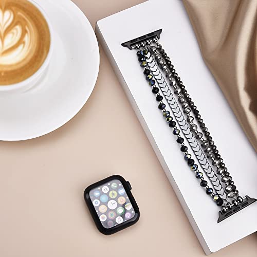 Image of MOFREE Beaded Bracelet Compatible for Apple Watch Band 38mm 40mm 41mm 42mm 44mm 45mm Women,Fashion Handmade Elastic Stretch Strap for iWatch Series SE 8 7 6 5 4 3 2 1