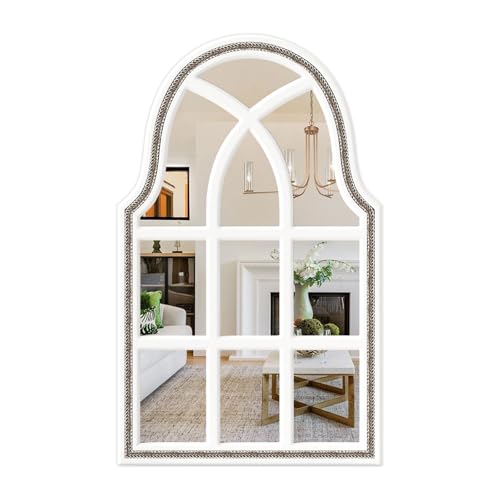 36x22 inches Arched Window Wall Mirrors with Grids, White Farmhouse