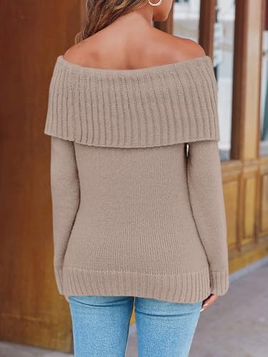 Image of Saodimallsu Womens Off The Shoulder Sweaters Oversized Long Sleeve Loose Ribbed Knit Fall Trendy Pullover Tops