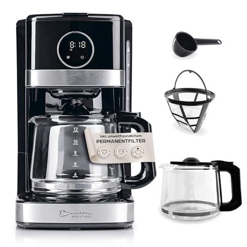 Barista Kaffeemaschine mit Touchdisplay | Filterkaffeemaschine mit 900W und mit Glaskanne - 1,5 Liter Kaffeekanne | Filtermaschine für Kaffeepulver - für bis zu 12 Tassen Kaffee 1