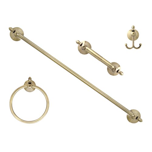 Black Friday Clearance MODONA Four Piece Bathroom Accessories Set, Includes 24” Towel Bar, Robe Hook, Towel Ring, and Toilet Paper Holder – Antique Brass – Antica Series - 5 Year Warrantee