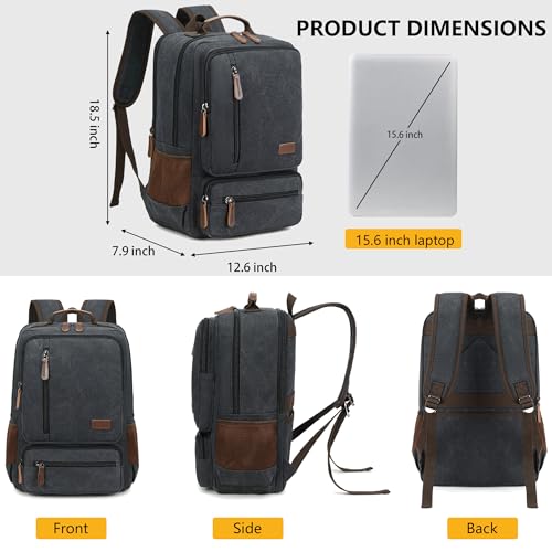 Mochila para portátil en lona resistente negra miniatura 6
